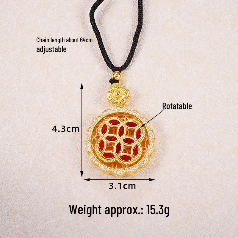Ancient Gold Sand Eight-Treasure Compass Blessing Necklace - Chinese Retro Copper Alloy Jewelry