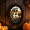 Ghost Oil Painting Print Halloween Wall Art, Cute Table Sign, Vintage Oval Framed Decor Picture, Decorative Art for Mantel Living Room Bedroom