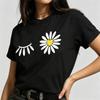 Unisex Daisy Smile Print Tshirt Cute Flower Face Graphic Casual Short Sleeve Round Neck Funny Tee Top Fashion Shirt White Black