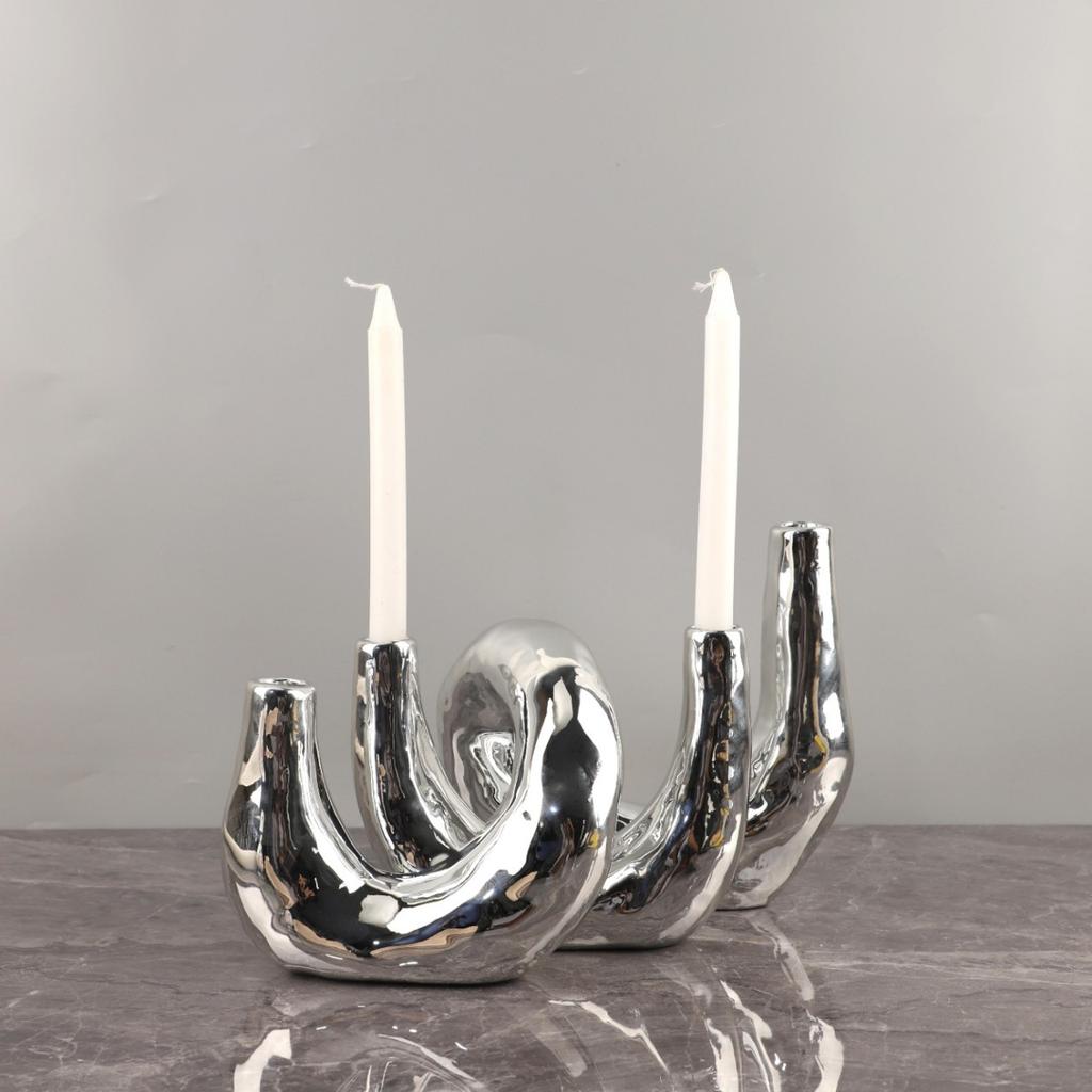Silver Resin Candle Holder Candelabrum Geometric Winding Candlestick Wedding Centerpieces Home Decoration Accessories
