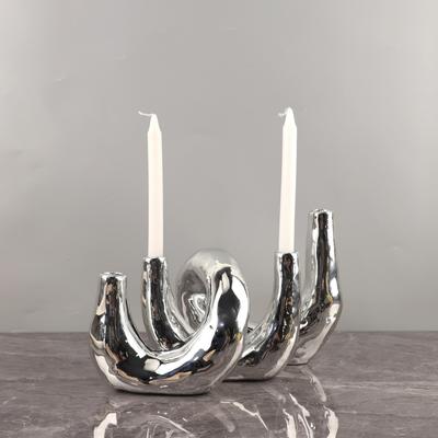 Silver Resin Candle Holder Candelabrum Geometric Winding Candlestick Wedding Centerpieces Home Decoration Accessories