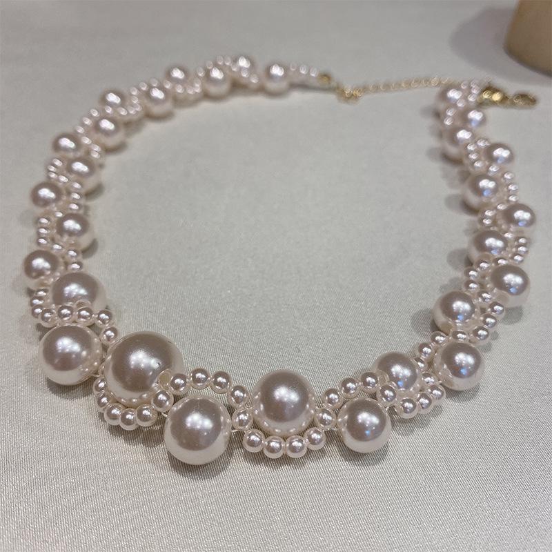 Retro Court Style Double Layer Pearl & Diamond Necklace - Elegant Choker for Women