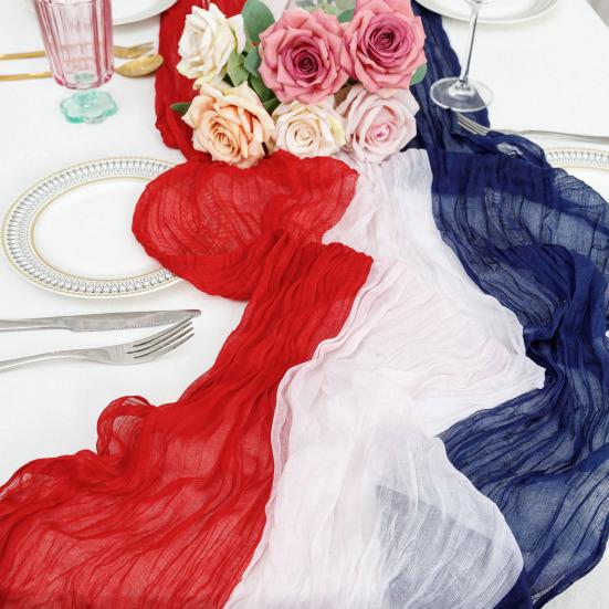 Gauze Table Runner American Style Wrinkle Table Runner Machine Washable Table Runner for Wedding Holiday Dining Table Decoration