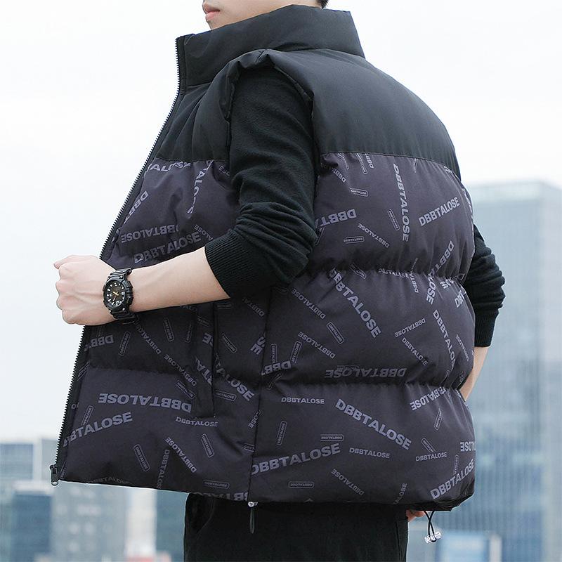 

Handsome vest stand-up collar, light autumn and winter loose sleeveless vest, sports short fat casual coat M чорний