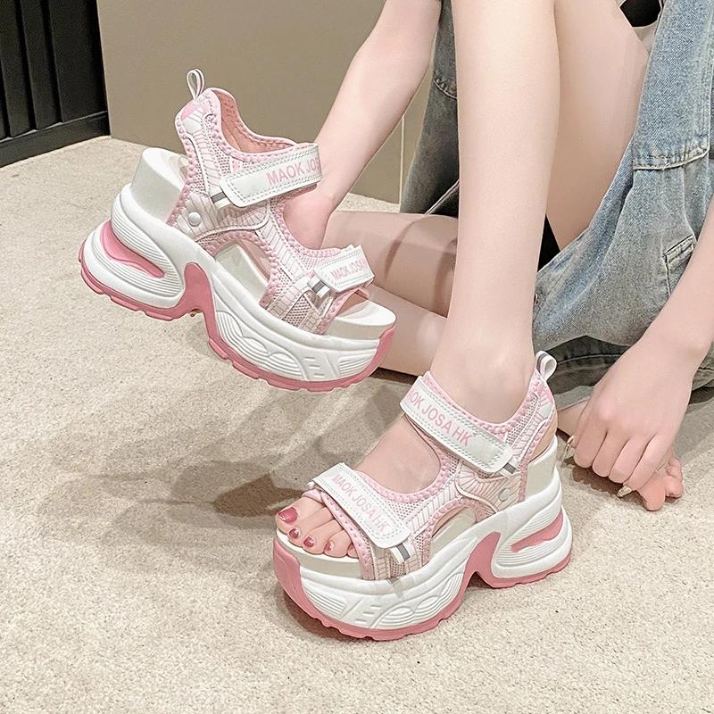 Fashion New High Platform Sandals Woman Summer Mesh Chunky Sneakers Female Wedges Slippers For Women Peep Toe Sandalia Feminina 10.5CM