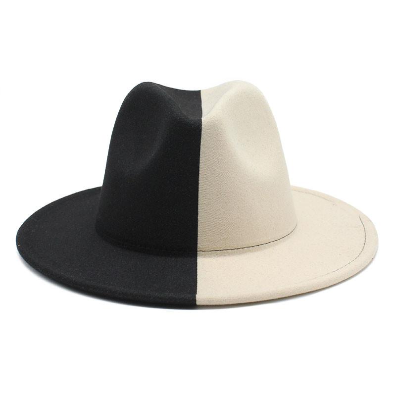 Vlněný klobouk ve dvou barvách Jin a Jang Módní jazzový klobouk s plochou krempou 02