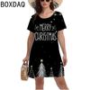Short-sleeved Casual Dress, with a Collar Opening Design, Sweet Christmas Style, 3D Christmas Tree Pattern, Snowman Print