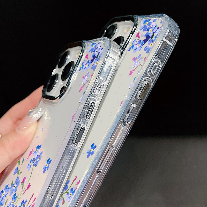 Colorful Flowers Print Case For iPhone 17 Pro Max iPhone 16 15 14 13 Pro Max 11 17e 16e Plating Lens Frame Clear Soft Silicone Back Cover