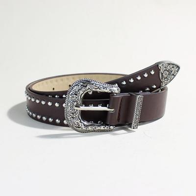 Unisex Punk Style Nietengürtel mit Retro-Schnalle aus PU - High-End Hip-Hop Metallhosengürtel für Damen