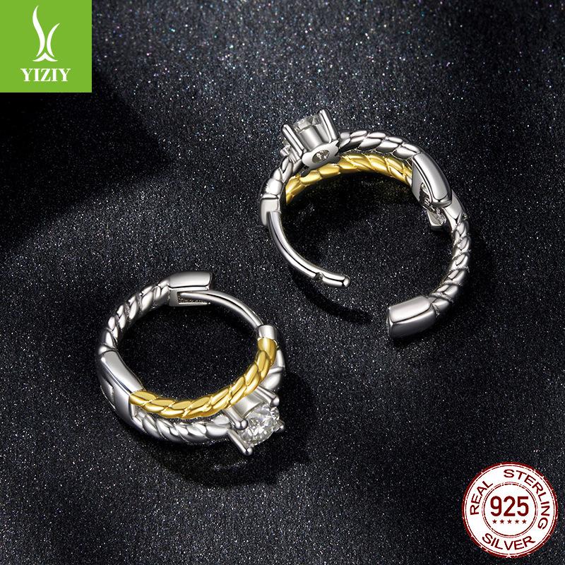 Two-Color Moissanite Stud Earrings Ins Wind Women'S 925 Sterling Silver Gold-Plated Earrings Light Luxury High-End Autumn And Winter