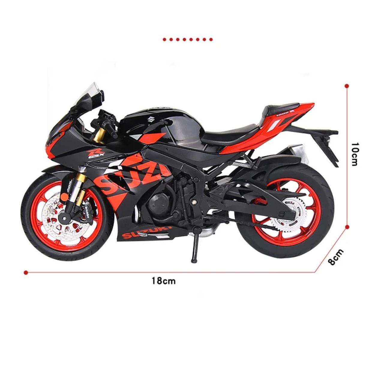 

1/12 Модель гоночного мотоцикла Suzuki GSX-R1000R зі сплаву Лита модель вуличного крос-кантрі мотоцикла Звук і світло Дитяча іграшка Подарунок червоний