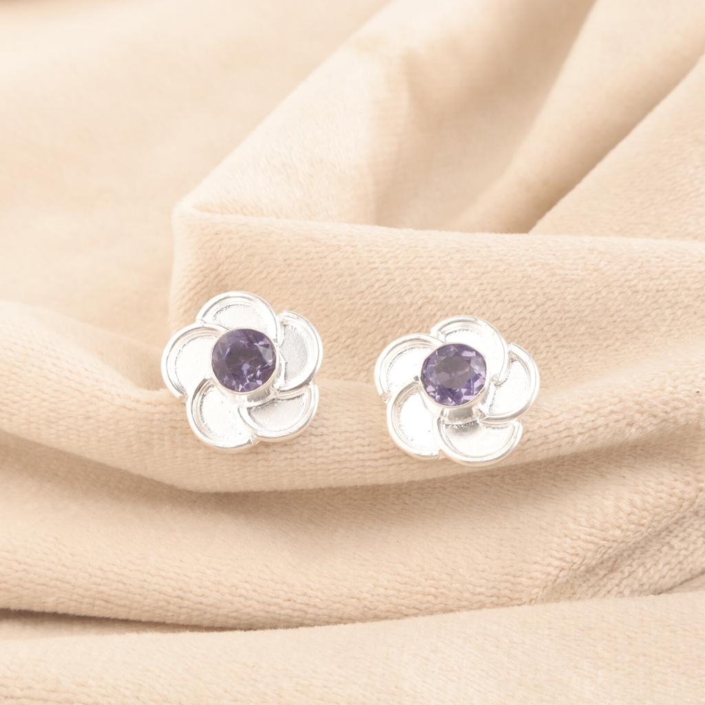 Natural Iolite Sterling Silver Butterfly Anniversary Stud Post Earrings Jewelry EE-157-9
