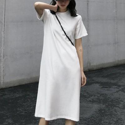 Women's Fashion Summer Spring Short Sleeve O-Neck Loose Waistline Casual Dresses