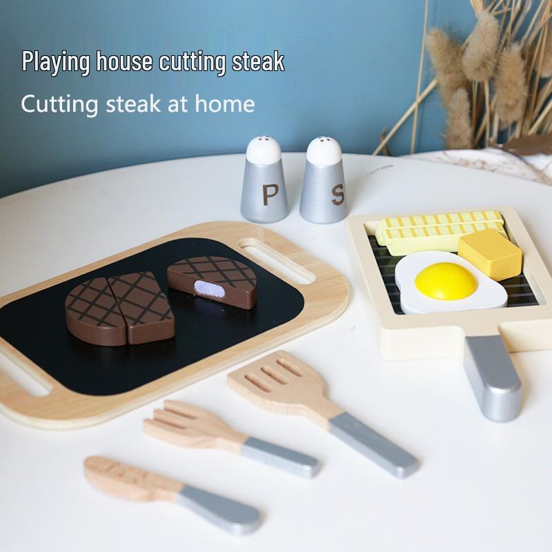 Wooden Kids' Role-Play Steak Cutting Kitchen Toy Set