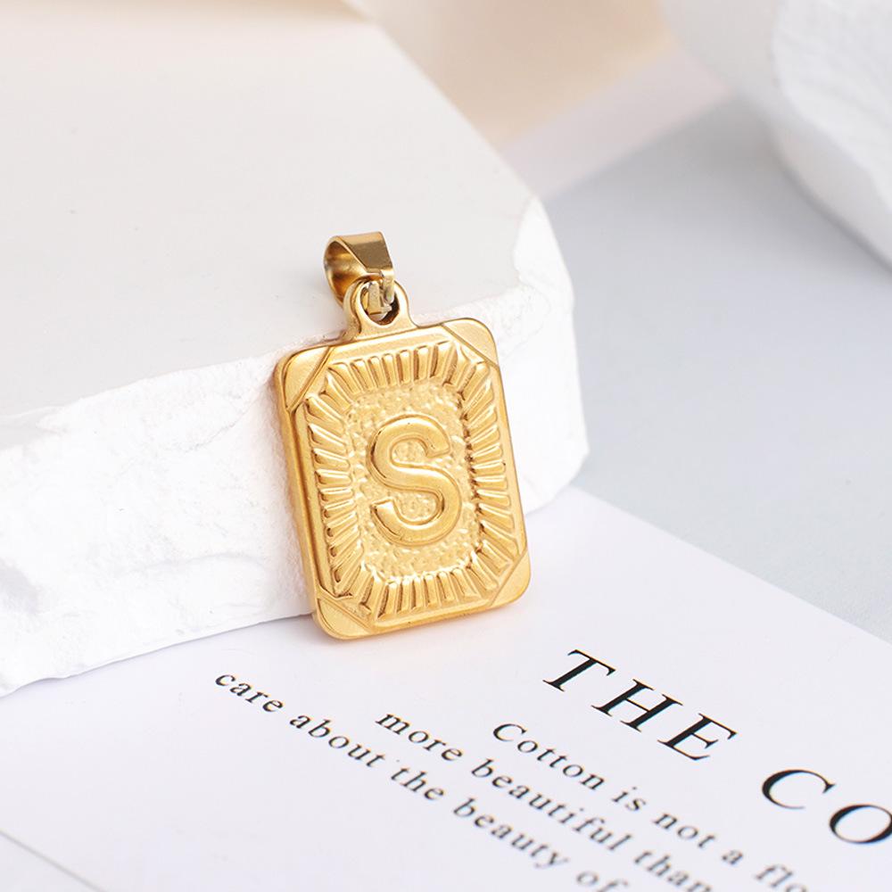 New Electroplated Square Copper Plate English Letter Pendant - Handmade Gold Medal Design.