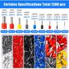 Ferrule Crimping Tool Kit, Self-Adjusting Hex Crimping Pliers for 0.08-16mm² with Wire End Terminals 1200pcs Wire End Ferrules (16-6 Crimper Kit)