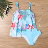 Plus Size Women Fashion Sexy Round Neck Dark Cherry Blossoms Bikini Set Slim Fit Beach Swimsuits Two Piece Set