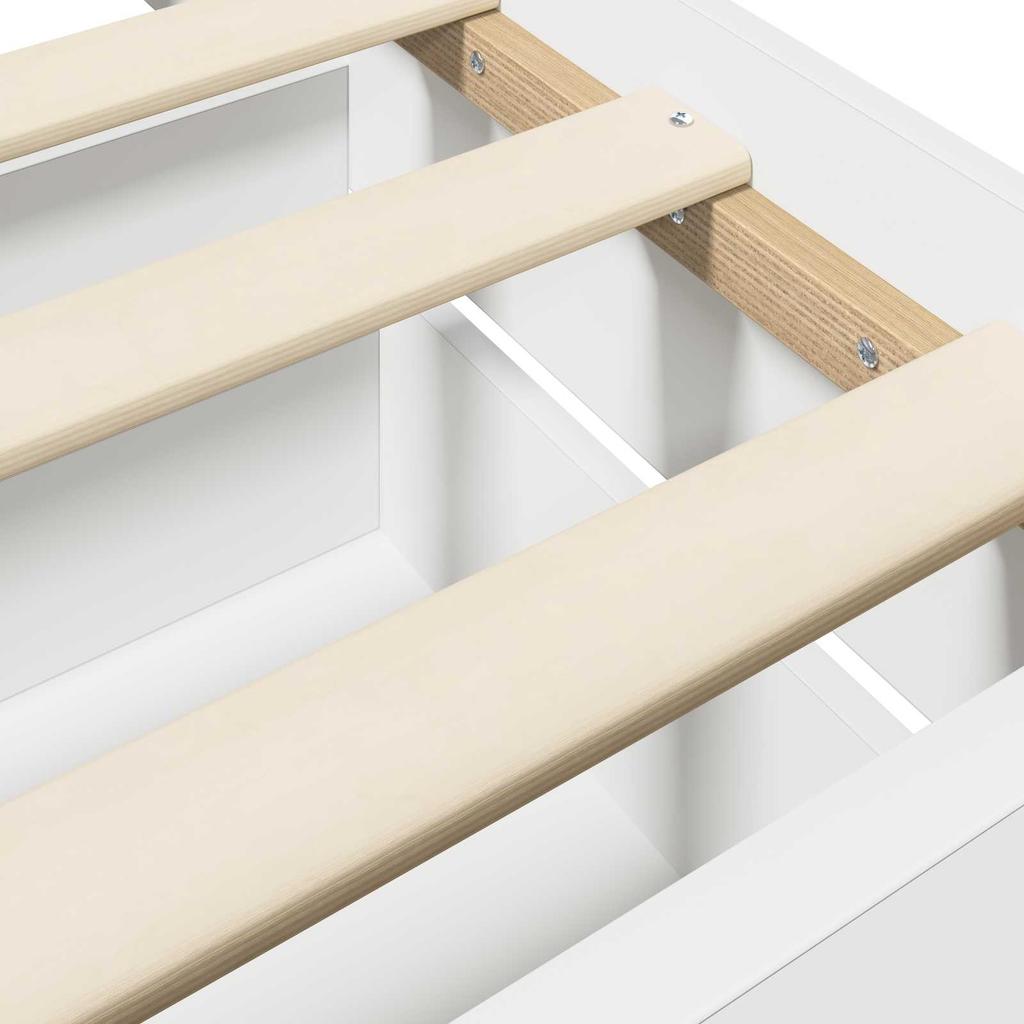 Bed Frame with Drawers and Headboard White Engineered Wood