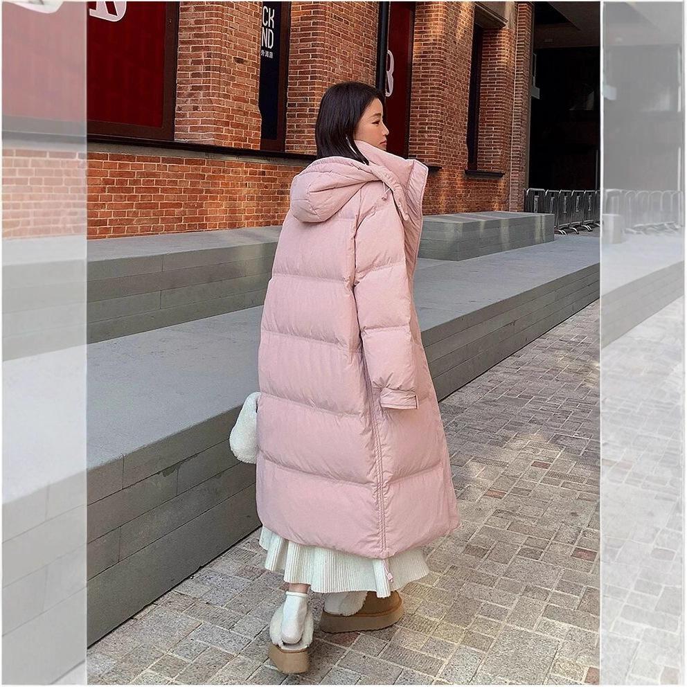 New down jacket women's knee length thickened removable hat quilt fashionable winter