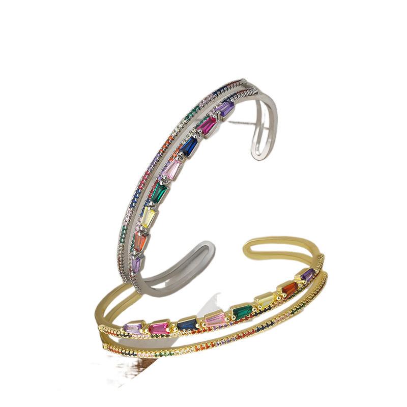 New Style Inlaid Zircon Bracelet, Fashionable and Luxurious Double-layer Hollow Open Bracelet