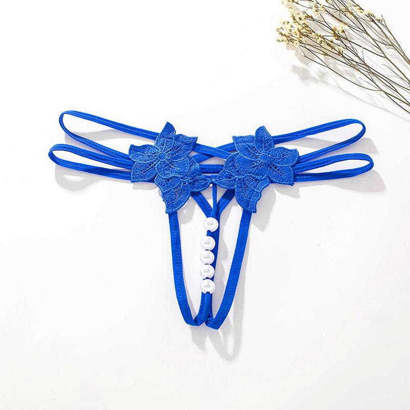 1Pc Solid Color Sexy Lace Panties Transparent Lingerie Open Crotch Briefs Underwear Women Thongs Nylon Pearl