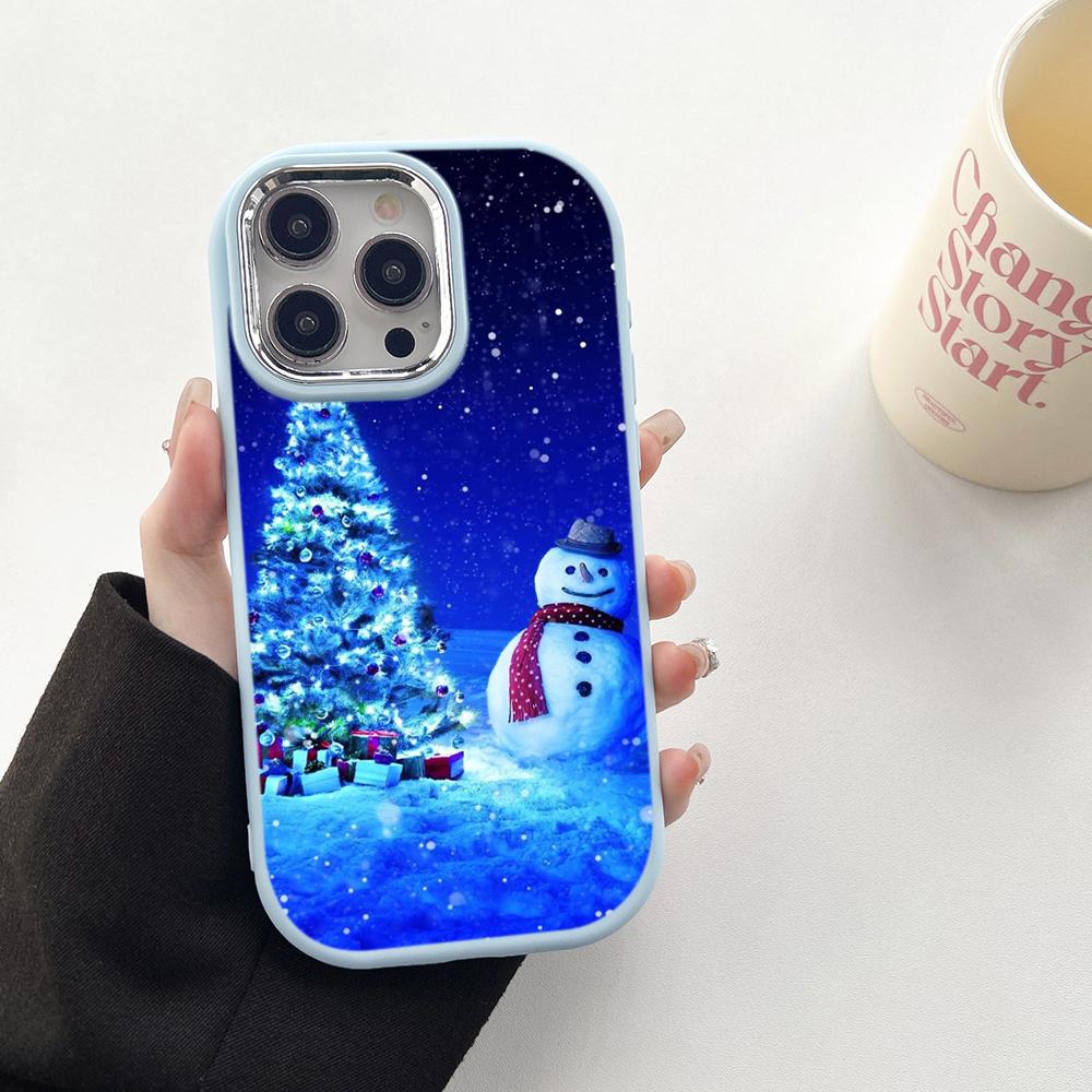 N104 Christmas Happy New Year Soft Phone Cases for Samsung S24 S23 Plus A15 A12 A35 A54 Infinix Hot40i Tecno Plating Frame Camera Protector Back Cover