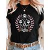 European Sizes Dog Groomer Scissors Coffee Print T-shirt, Short Sleeve Crew Neck Casual Top for Summer & Spring, Women's Clothing