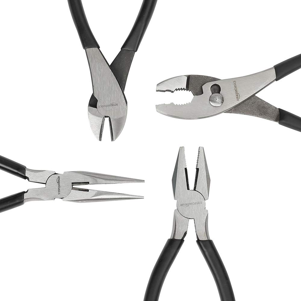Amazon Basics Pliers Black and Silver 4-Piece Set,