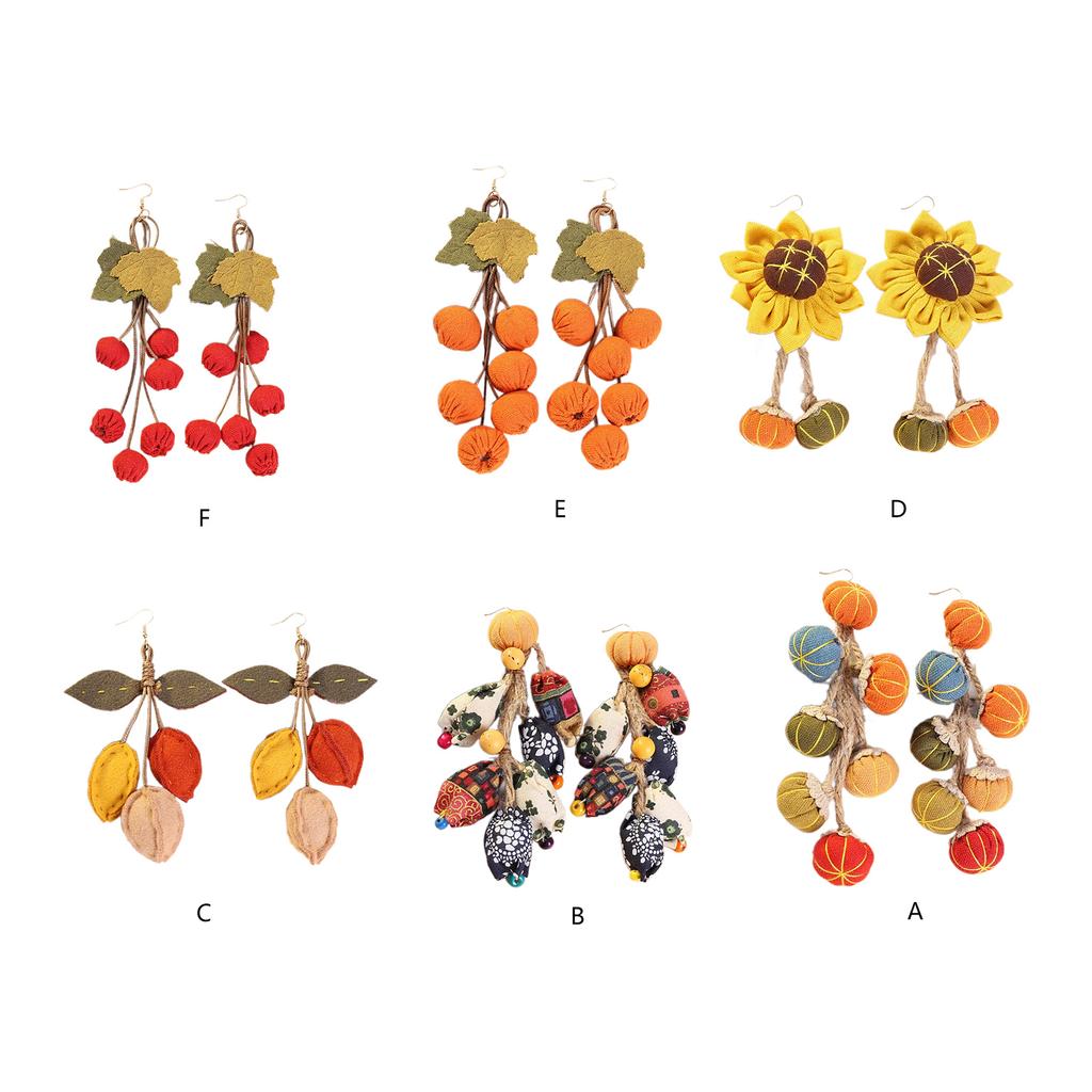 Stylish Autumn Dangle Earrings for Women Large Handmade Fabric Pumpkin Sunflower Designs Statement Jewelry Pieces