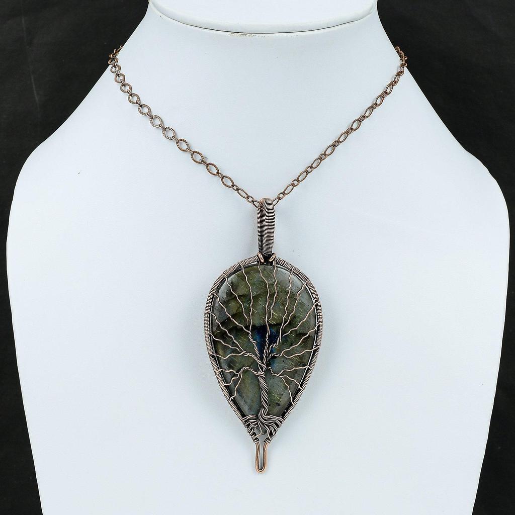 Tree Of Life Labradorite Pendant Copper Wire Wrapped Pendant Handmade Pendant Copper Jewelry Gemstone Pendant Tree Of Life Jewelry For Gift