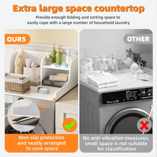 Laundry Shelf 27.5" Washer Dryer Countertop with Shelf Anti-Slip Strips and Edge Rails Topper for Room Organization (with 3.0M Silicone Strip)