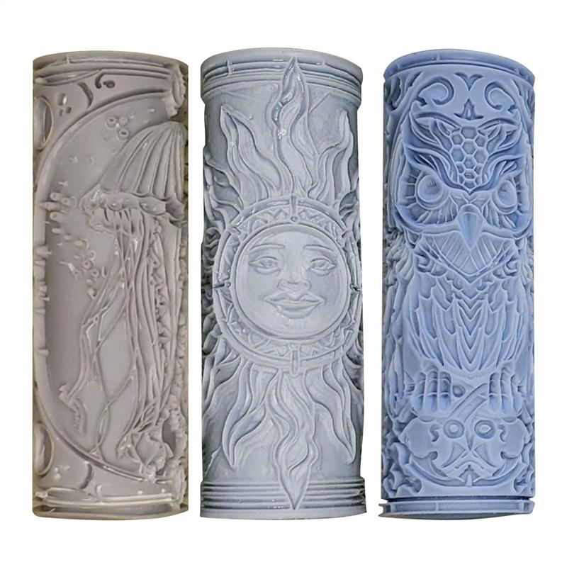 3D Printed Clay Texture Roller Flower and Bird Pattern Pottery Roller Tool Hammered Clay DIY Texture Roller Tool