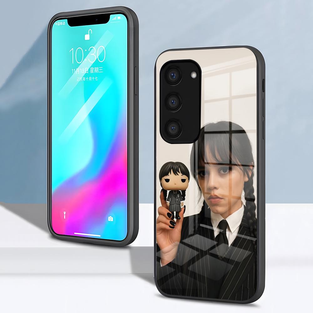 Coole Mädchen W-MittwochS A-Addams Handyhülle Für Samsung S26 S25 S24 FE S23 S22 S21 Plus S20 Ultra Note20Ultra Schwarze Glasabdeckung