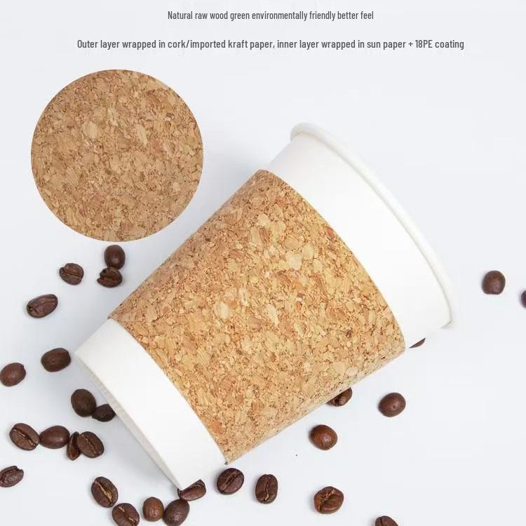 Cork Disposable Coffee & Milk Tea Paper Cup with Lid - Customizable and Portable In Various Sizes