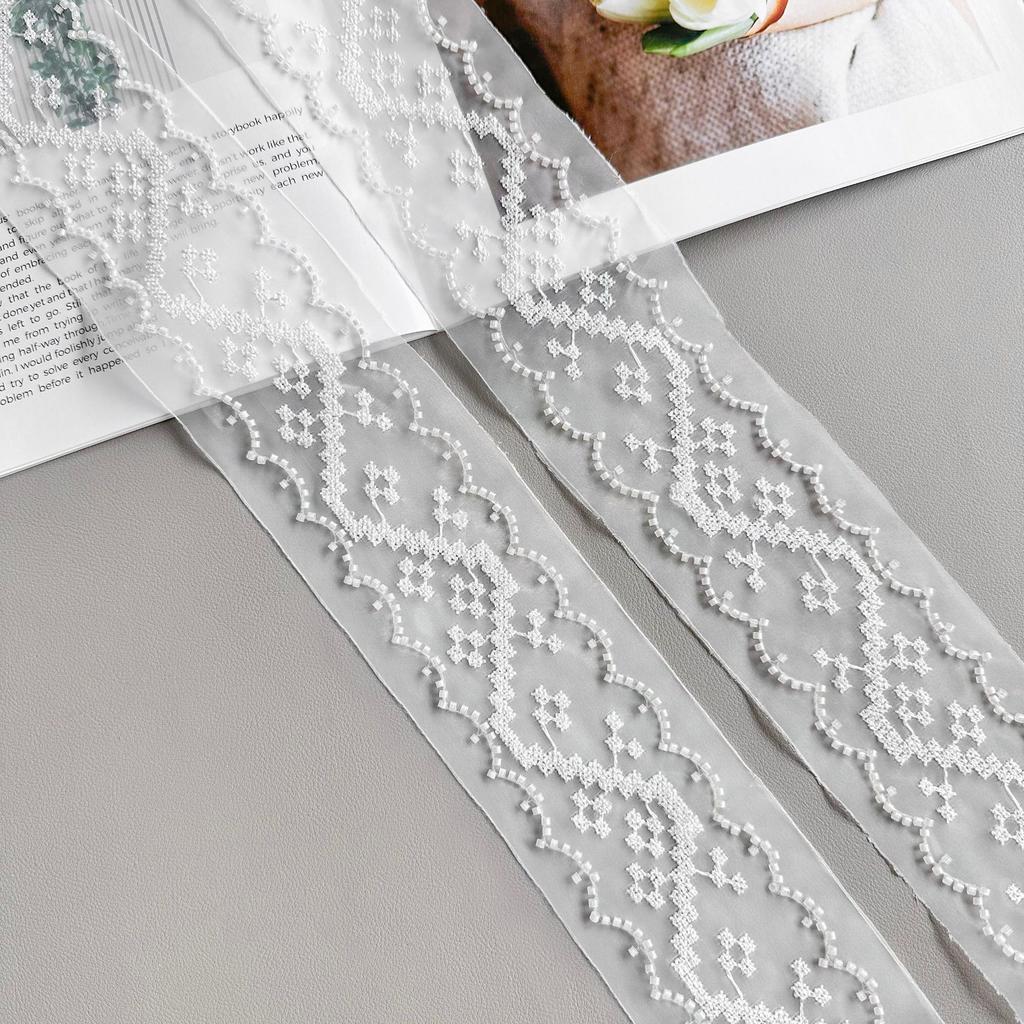 White Organza Handmade Beads Embroidery Barcode Diy Jewelry Window Trim Skirt Top Accessories Lace Accessories