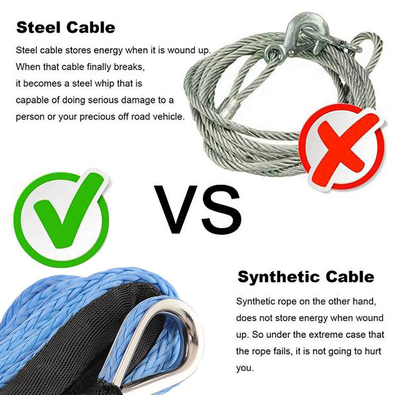 7700Lbs Electric Winch Rope Nylon Rope High Strength Fiber Rope 6mm X 15M Car Rope Tow