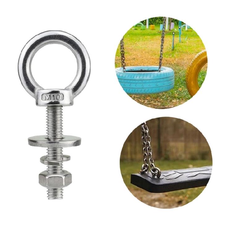 5Pcs Heavy Duty Threaded Rings Screw Eyebolts Stainless Steels Eye Bolts with Nut 10x50mm Long Shoulder Lifting Eye Bolt