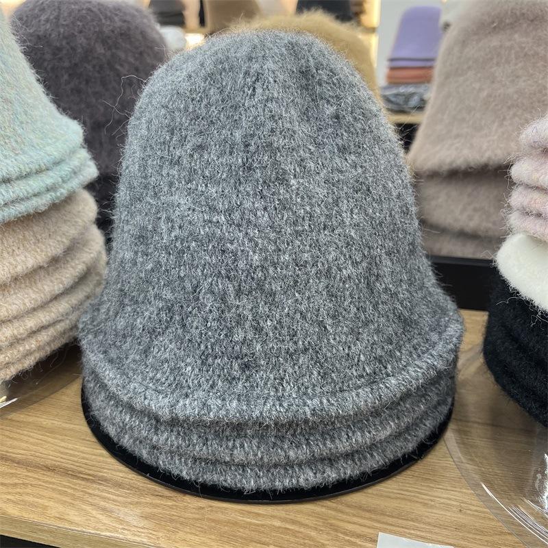 

Имитация кашемира смешанного цвета шерстяная вязаная шляпа-ведро женская осенне-зимняя теплая маленькая универсальная шляпа-колокол M（56-58cm）
