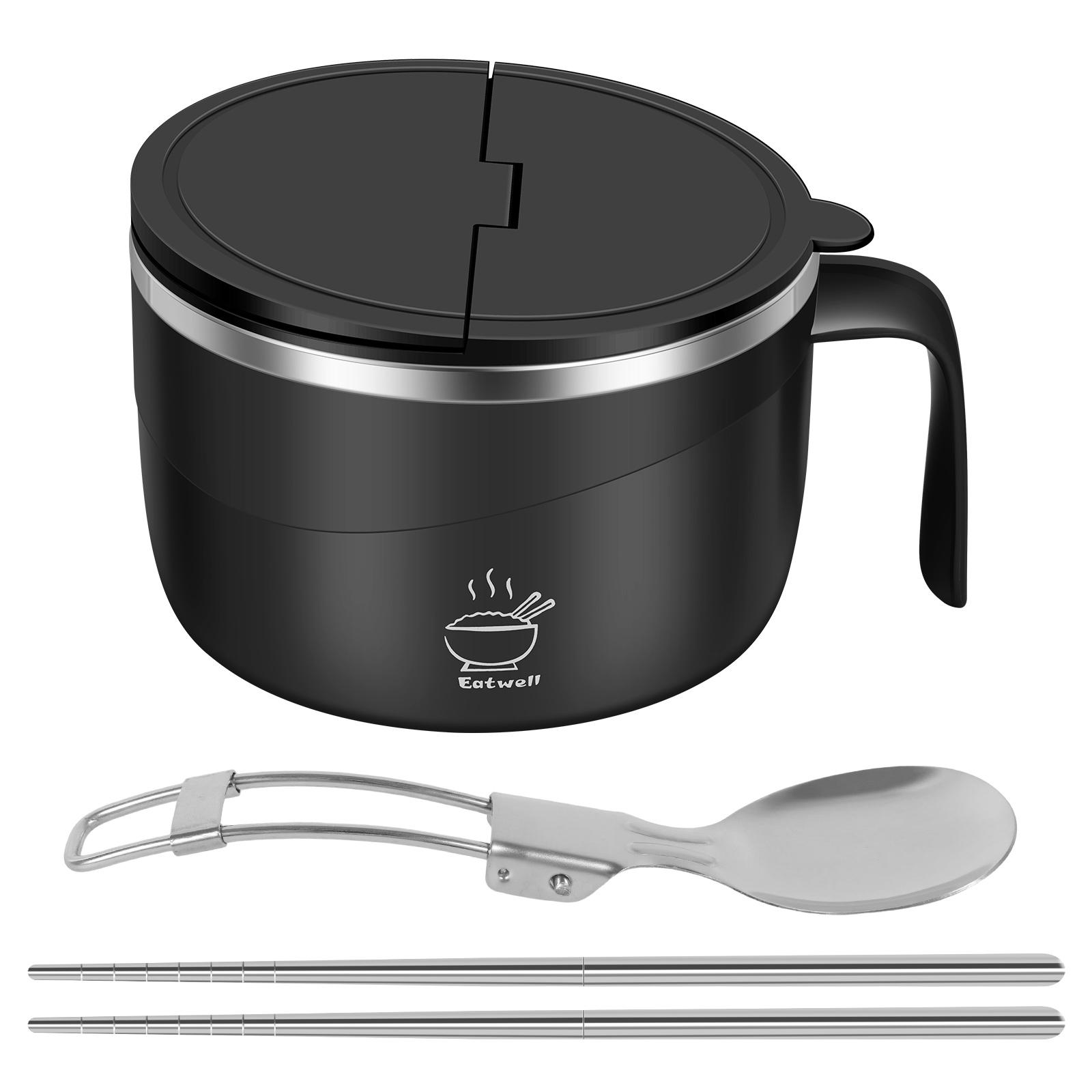 

1200ML Ramen Bowl Stainless Steel Noodle Bowl with Lid Heat Resistant Instant Noodles Bowls Cooker Microwave Kitchen Accessories