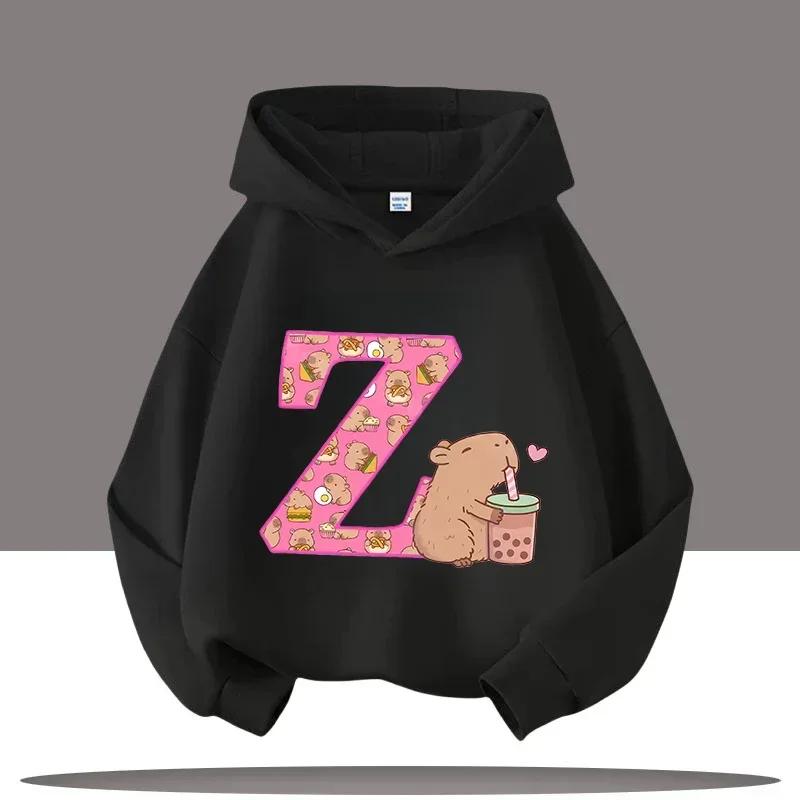 Kapibara Cartoon Print Kinder Kapuzenpullover, Geeignet für Herbst Outdoor Freizeit Oberteile für Jungen und Mädchen mit Kapuze Pullover 150 pink