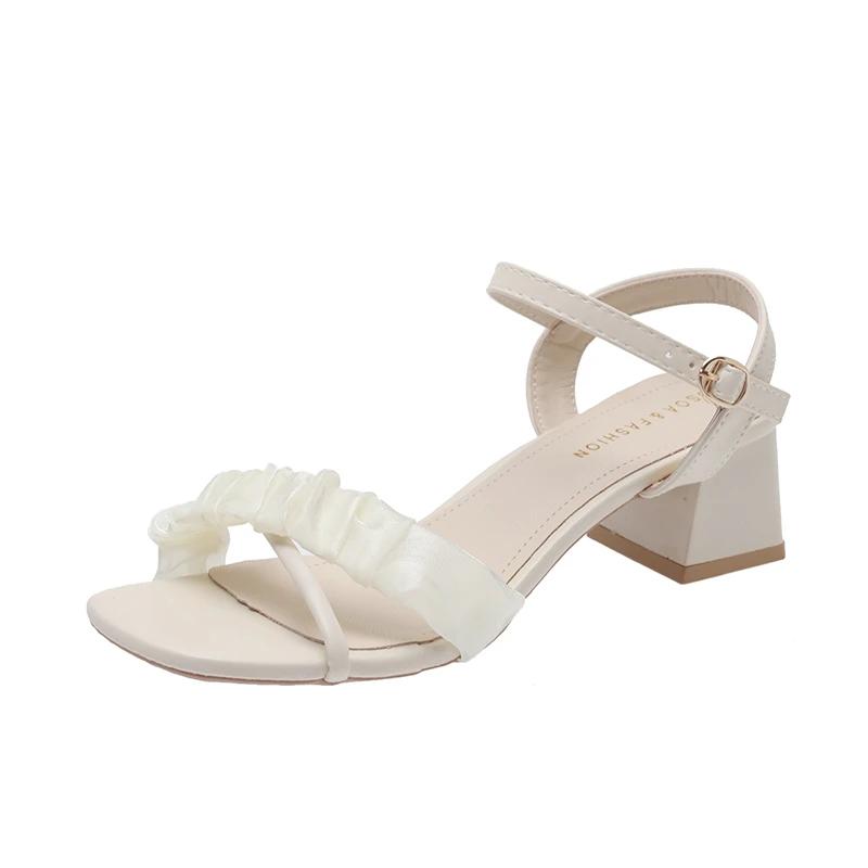 

Women Middle Heels Sandals Sexy Square Toe Summer Shoes Dress Elegant Pumps Sandales Femme Solid Thick Heeled Sandalias Mujer 35 бежевый