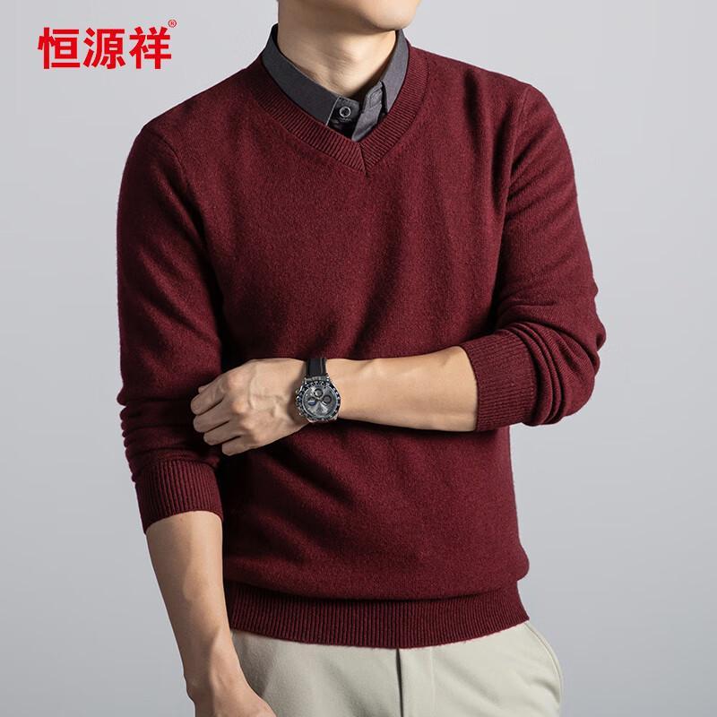 Men's 100% Wool V-neck Pullover Sweater