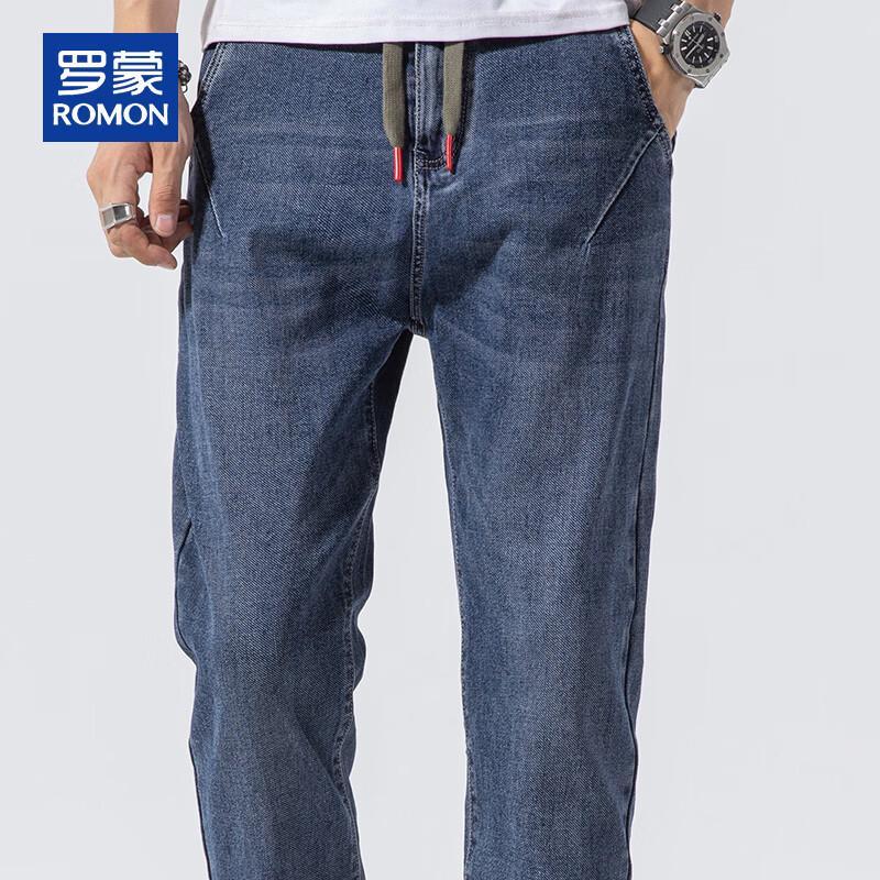 ROMON Men s Elastic Drawstring Straight-Leg Jeans 33