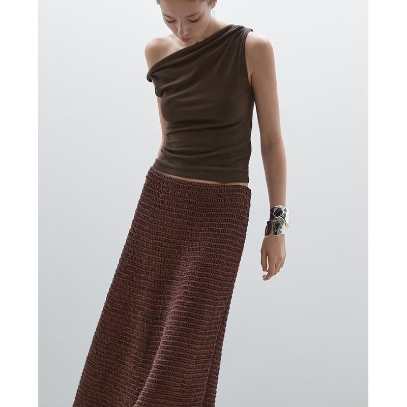 Summer New Arrival Women's Clothing Stylish Normcore Cotton Silm Ruched One-Shoulder Cold-Shoulder T-shirt Tops 6891109