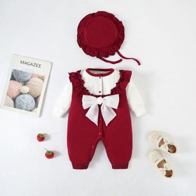 Newborn Girl Autumn/Winter Princess Romper: Velvet-Enhanced Bodysuit for 100 Days & Outings
