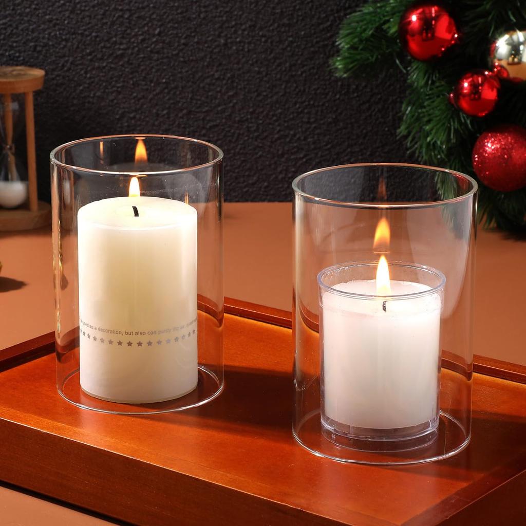 MAGICLULU Set of 2 Clear Glass Candle Covers, Cylinder Shape, Heat-Resistant Glass, for Candle Holders, Windproof Desktop Decor, 4x2.8 Inches