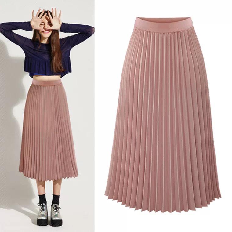 

European Chiffon Pleated Midi Skirt with Elastic Waist L абрикосовий