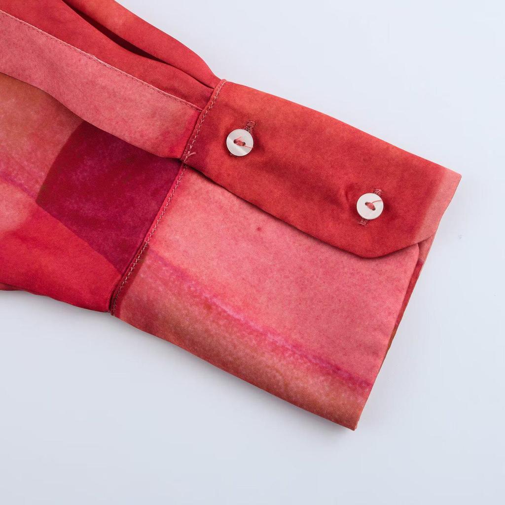 2025 Spring Women's Geometric Silk Satin Long Sleeve Shirt