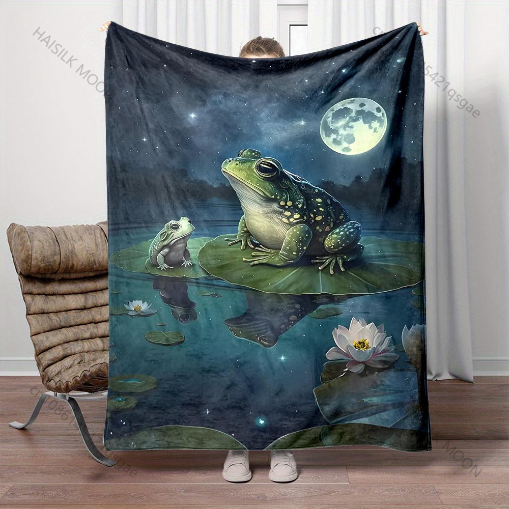

1PC Frogs with Moonlit Lilies Print Adult Children Warm Blankets Home Travel Car Soft and Comfortable Suitable for all seasons 75x90cm