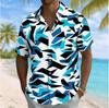 Men's Color Block Irregular Geometric Print Short Sleeve Shirt, Summer Casual Vacation Turn-Down Collar Blouse, Loose Fit Top